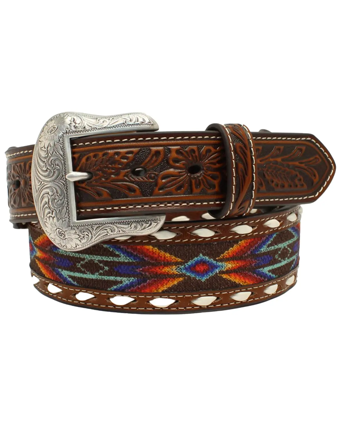 Nocona Men's Men'S Boot Barn Buck Laced Ribbon Inlay Western Belt - N210002697