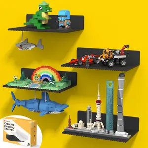 BlissBox Rectangular Black Wall-Mounted Bricks Display Shelf, 11.3 x 6.3 Inches, Double-Sided Design with 36 x 20 Bumps on Each Side – Perfect for Toy Blocks Storage, Display, or Room Decor, Durable ABS Material