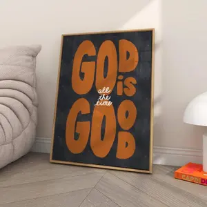 God Is Good All The Time Orange Christian Wall Art - Retro Aesthetic Print For Trendy Decor
