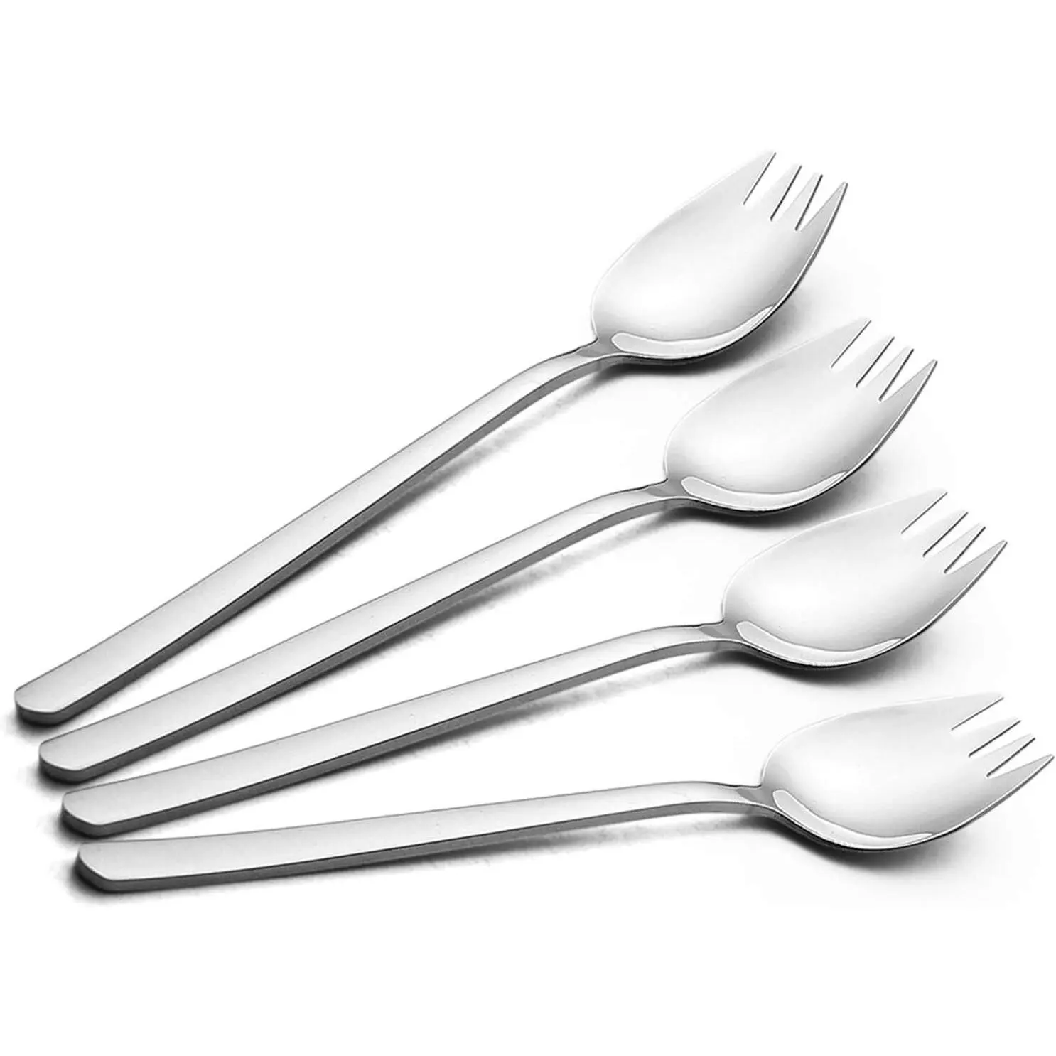 YFWOOD Sporks, 4-pack 18/10 Stainless Steel Dessert Spoons 7.4Inches Long Handle Ice Cream Spoons Salad Forks Flatware Set Reusable Fruit Appetizer Dessert Forks for Household Use or Camping
