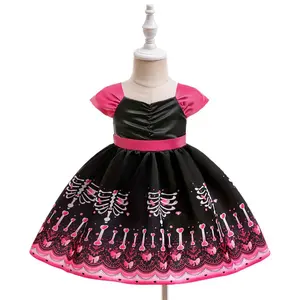 Kids Clothes 052 Print Black Halloween Dress Children Cosplay Costume Fancy Carnival Pumpkin Witch Vampire Party Holiday Princess Frock