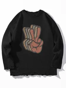 Men's Letter Embroidery Sweater, Loose Casual Long Sleeve Round Neck Jumper for Fall & Winter, Fashion Men's Knitwear for Daily Wear