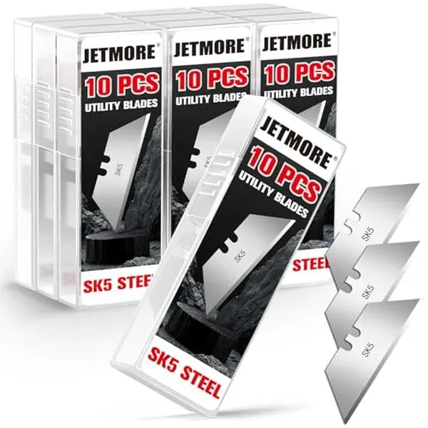 JETMORE 100 Pack Utility Knife Blades, SK5 Steel Box Cutter Blades, Standard Utility Blade Refills with Storage Box, Sharp Heavy Duty Razor Knife Blade Replacement for Box Cutter, Drywall