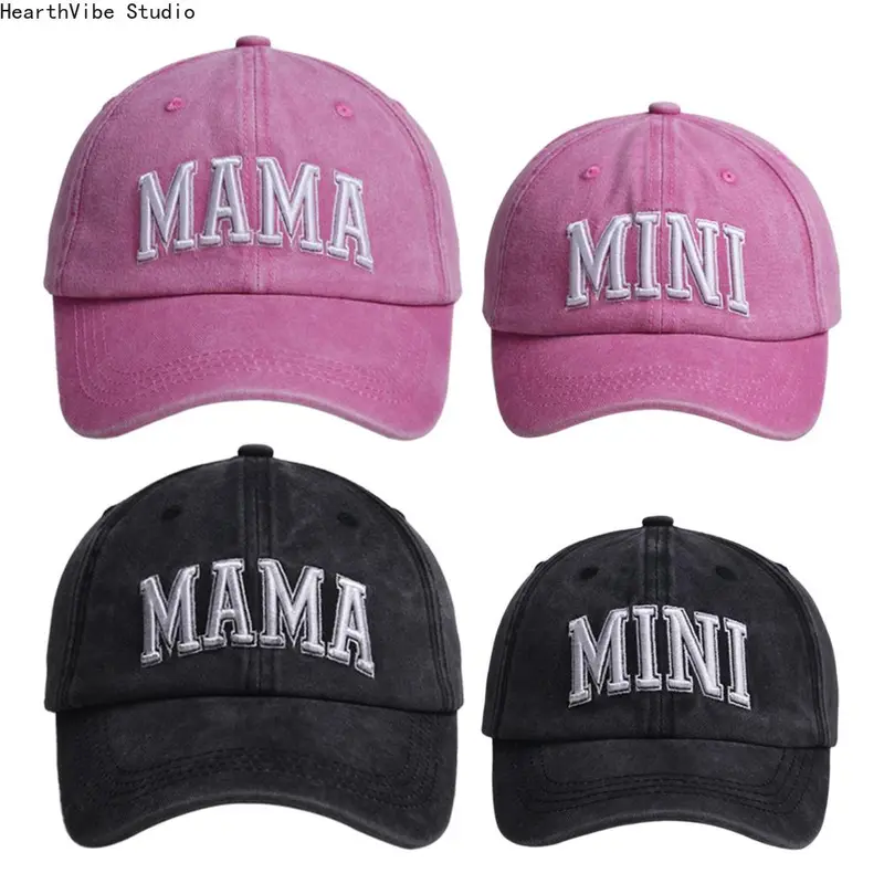 MAMA & MINI Matching Parent-Child Cotton Embroidered Snapback Caps - Adjustable Unisex Lightweight Sun Hat with Letter Embroidery for Outdoor Sports, Travel Camping, Baseball Cap for Easy Wear