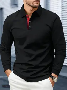 Men's long sleeve polo shirt solid color design business casual sports fashion all-match high-end shirt business people and outdoor sports enthusiasts must