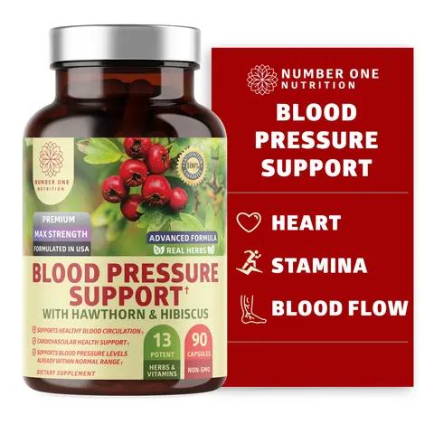 N1N Premium Blood Pressure Support with Hawthorn and Hibiscus [13 Potent Ingredients], Natural Supplement to Support Blood Flow Health, 90 Caps