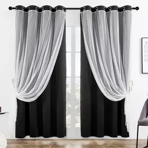 1 pc Korean Princess Style Blackout Curtains, Dual Layer Drapes for Bedroom & Living Room Windows, Home Decoration Curtain, Colors Available