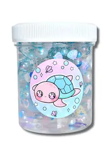 Save The Turtles Handmade Clear Slime – Thick & Glittery Clear Slime with Turtle, Net & Seashell Charms, Unscented Sensory Play for Ages 8+ – Hoshimi Slimes