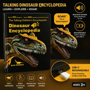 Talking Dinosaur Encyclopedia for Kids, Rechargeable Sound Book, 100+ Dinosaurs & 400+ Interactive Points, USB-C Charging, Tap-to-Learn Educational Toy for Ages 3+
