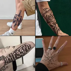 Four large herbal tattoo stickers, including floral lettering designs; lasting 7–15 days, waterproof and abrasion-resistant, realistic effect; suitable for those who don’t want tattoos but are sensitive to pain.