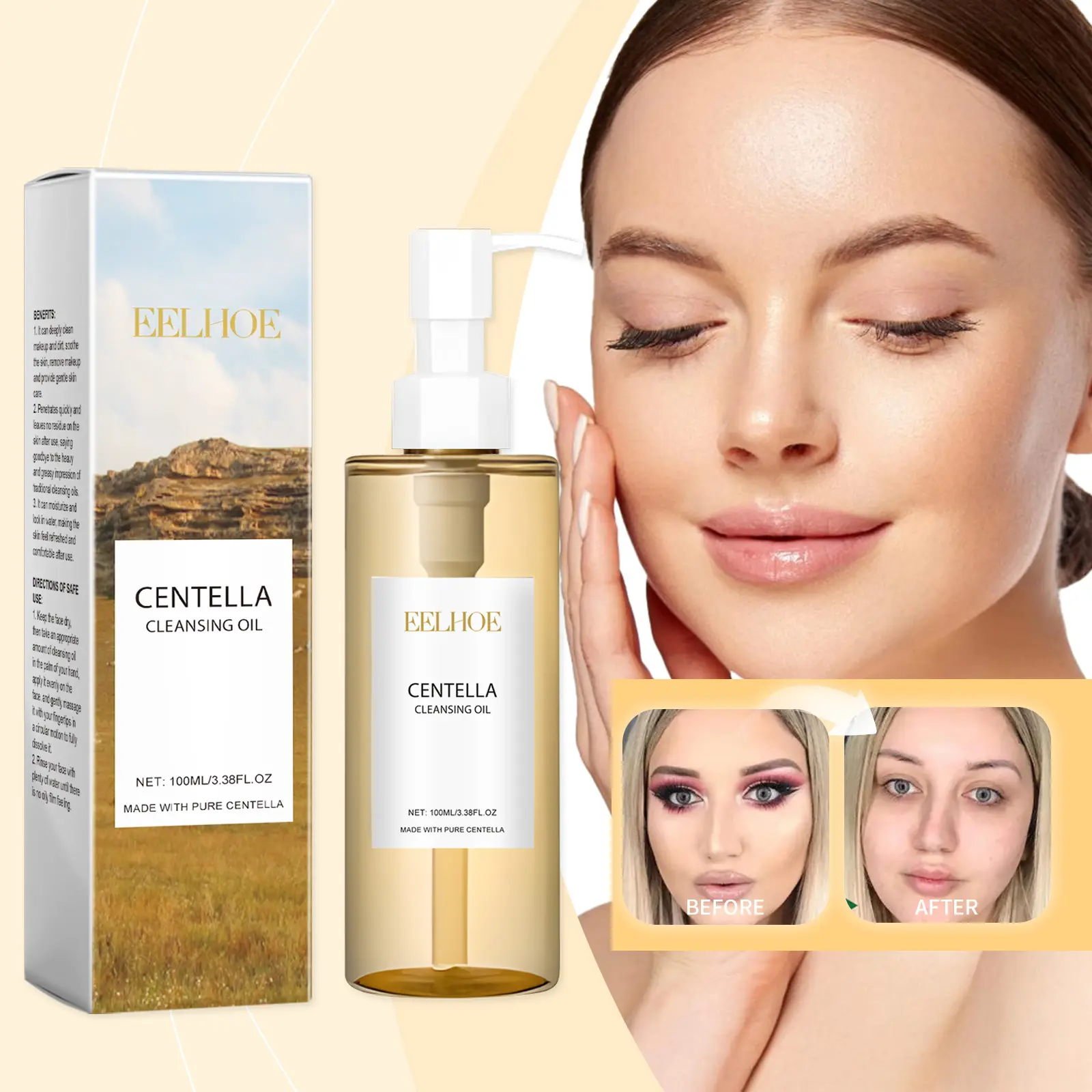 EELHOE Centella Asiatica Light Cleansing Oil, Gentle Eye Lip & Facial Makeup Remover! With Centella Extract & Vitamin E. Protect skin barrier, lock moisture, no dry tightness. Fast emulsifying, easy rinse. Ideal birthday gift & holiday present!