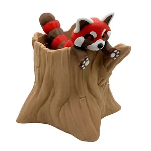 Cute Red Panda Articulated Fidget Toy with Tree Stump House, Decompression Toy Set for Relaxation and Fun, Autism ADHD Fidgeting Toys for Adults