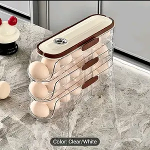 3-Tier Rolling Egg Dispenser for Fridge Holds Up to 42 Eggs Space-Saving Automatic Scrolling Organizer Clear White