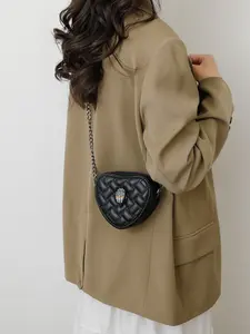 Mini Crossbody Bag with Chain, Heart Shape Colorblock Design, Multi-Color Options, Casual Style, All Season, Elegant Commute Bag