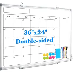 Monthly Calendar Dry Erase Whiteboard for Wall, 36" x 24" Double-Sided Calendar White Board,  Portable Board for Office, Kitchen, School,