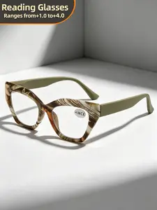 Elegant Cat-Eye Reading Glasses +1.0 to +4.0 Magnification - Full-Rim Round/Hexagonal Frame with Flower, Adjustable Magnifier Eyewear for Seniors & Presbyopia Reading Eyeglasses