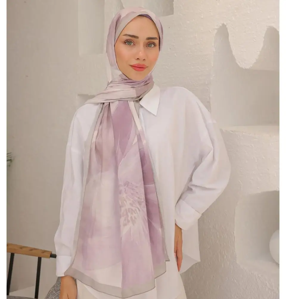 Rosie Cotton Blend Patterned Shawl Hijab - Lilac