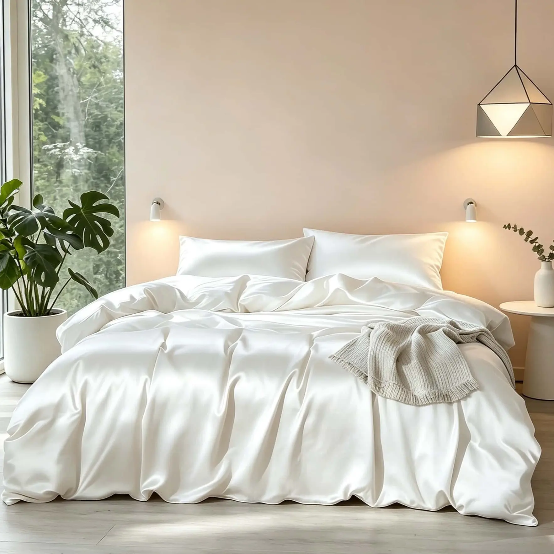 3-Piece Luxury White Satin Duvet Cover Set, Includes 1 Duvet Cover and 2 Pillowcases (Without Insert), Ideal for Home Bedroom Decor, Gentle on Skin and Hair, Soft Bedding Set, Satin Bedding Sets, Soft and Comfortable Fabric