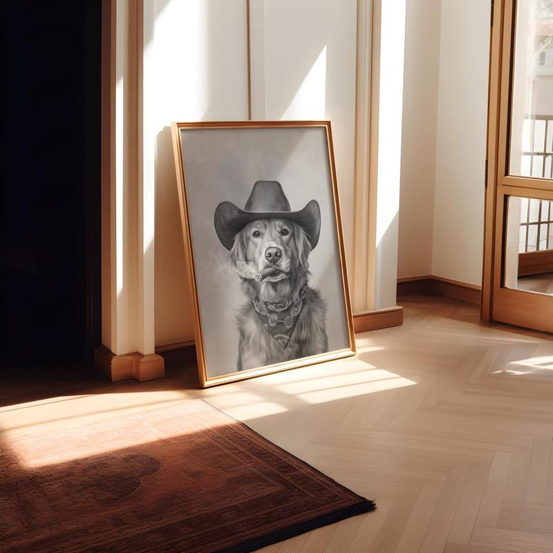 Golden Retriever Cowboy wall Art, Country Bandana Dog Poster, trendy Western Dog print, Vintage Farmhouse Pet Portrait Decor, Unique Gift for Men Dad unframed poster decor anime green minimalist woman canvas outdoor