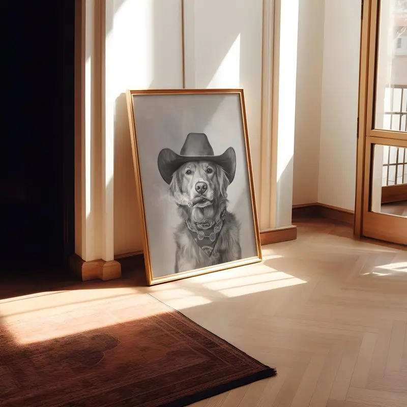 Golden Retriever Cowboy wall Art, Country Bandana Dog Poster, trendy Western Dog print, Vintage Farmhouse Pet Portrait Decor, Unique Gift for Men Dad unframed poster decor anime green minimalist woman canvas outdoor