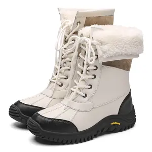 Women's Winter Internal Fleece Lined Snow Boots Casual Warm Thick Sole Suitable for Outdoor Activities Versatile Round Toe Shoes Daily Wear White Lace-Up Design Girl Footwear Tactical