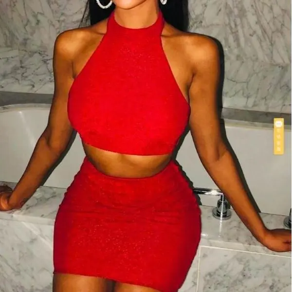 Mini skirt with halter top half shirt Mini skirt with halter top half shirt
