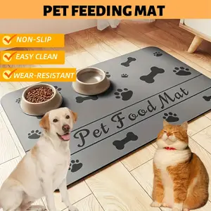 Geometric Claw Print Silicone Cat And Dog Feeding Mat - Non Slip, Quick Drying And Water Absorbing Pet Bowl Mat, Suitable For Small And Medium Sized Dogs, With Fishbone Pattern And Claw Print Design, Durable And Easy To Clean, Silicone Dog Food Mat