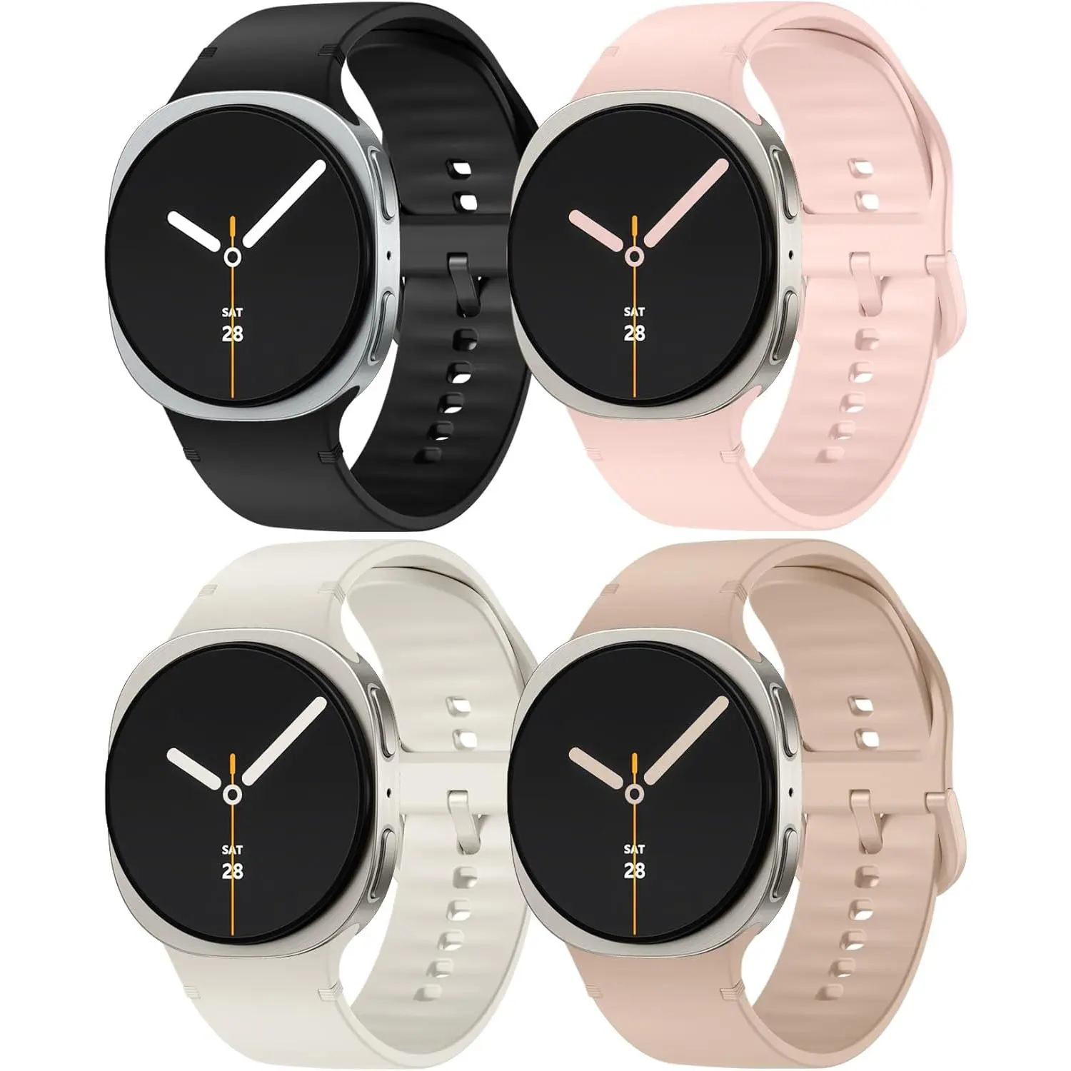 Unisex 4-Pack Durable Soft Silicone Sport Band Accessories, Aftermarket Silicon Strap Watch Straps, Waterproof 1-Click No-Gap Wearable Replacement for 40/44mm Smartwatches & 46mm 2025 Classic Smartwatches, Aftermarket Watch Straps