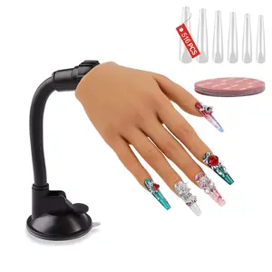 Nail Practice Hand for Acrylic Nails with 516 Pcs Nails, Silicone Fake Mannequin Hand for Nail Practice and Nail Art Single Right Hand Brown
