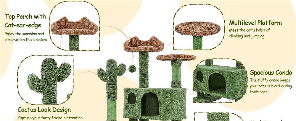 Yaheetech Cat Tree Cactus Oasis & Coconut Palm Theme Multi-Level Cat Tower with Condo Posts Cat Activity Center for Small Medium Cats
