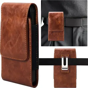 Holster for  16, 16 Pro, 16e, 15, 15 Pro, 14, 14 Pro, 13, 13 Pro, 12, 12 Pro, 11, 11 Pro, XR,  s25,S24,S23, S22,  Leather Pouch with Metal Belt Clip Phone Holster Belt Case - Brown