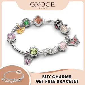 GNOCE Nature-Inspired Charm Beads for Bracelets & Necklaces - Cubic Zirconia, Enamel, Ladybug, Butterfly, Clover Designs, 4.5mm Hole, Sparkling & Elegant Jewelry for Women and Girls