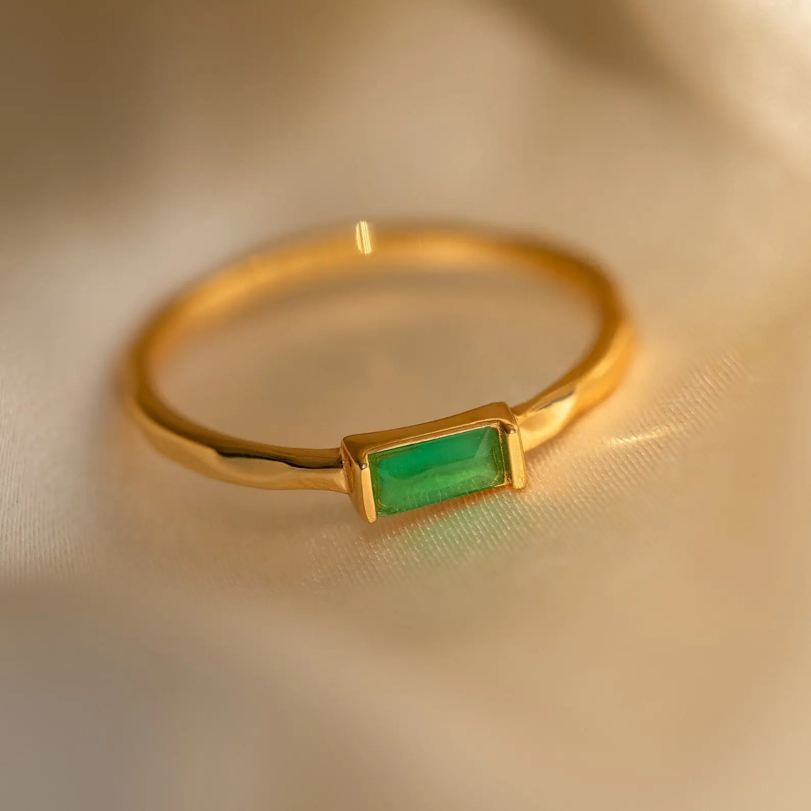 Jade Baguette Ring by Caitlyn Minimalist - Dainty Green Gemstone Stacking Ring in Gold - Vintage Style Promise Ring - Minimalist Jade Jewelry - Gift for Her