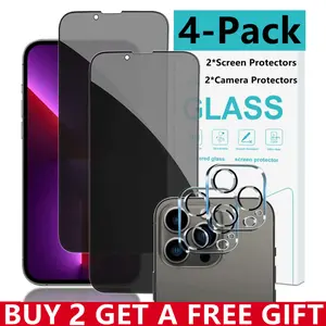 2Pcs Privacy Screen Protectors +2Pcs Camera Lens Protectors for iPhone 17 Pro Max 16 Pro Max Plus 16 15 14 13 12 11, 9H Anti Spy Tempered Glass Film Protection Flash