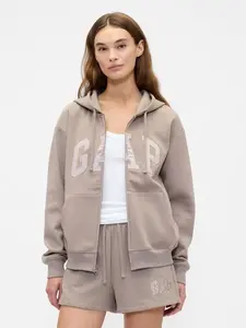 Women Relaxed Gap Logo Zip Hoodie - Medium Cool Brown