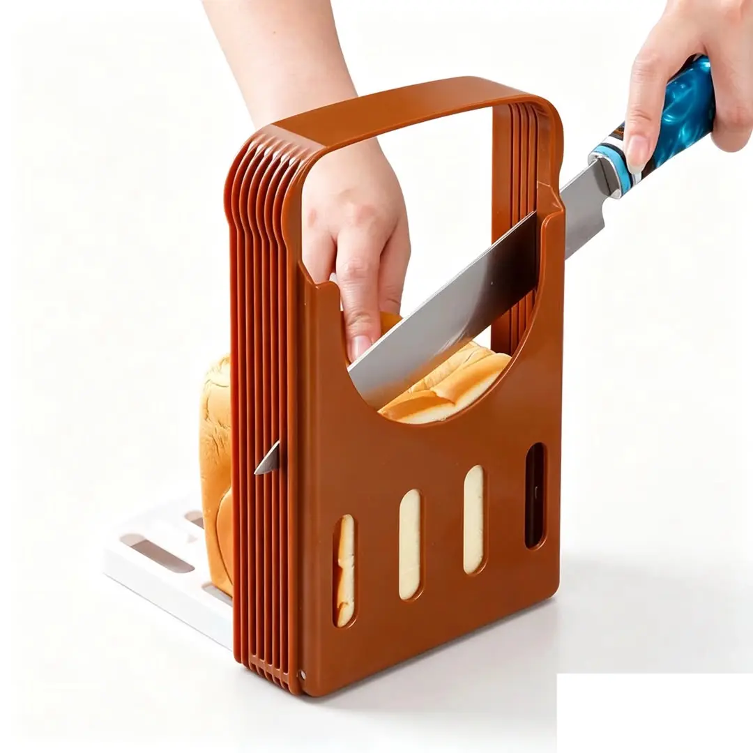 Bread Slicer with 4 Thickness Settings, Foldable Loaf Cutter Guide for Toast, Sandwich Bread, Kitchen Slicing Tool