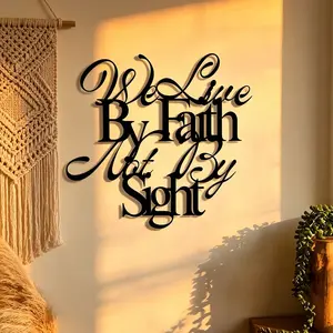 We Live By Faith Letter Pattern Metal Wall Art, Christian Wall Decor, Religious Home Decor, Wall Hanging Decor for Home Living Room Bedroom Restaurant Church Office, Hangable