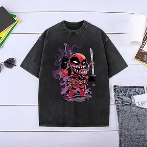 Minimalist Deadpool Symbol Retro Washed Basic Daily T-shirt