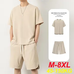Summer Men's Tracksuit Set Big Size 8xl Short Sleeve T-Shirt Shorts High End Leisure  Two Piece Suit Breathable wear