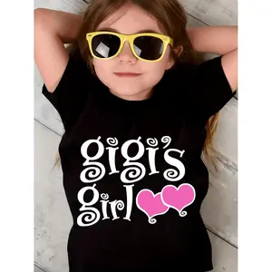 "Gigi's Girl" Girls' Positioning Print T-shirt, Classic Cotton Round Neck Short Sleeve T-shirt, Comfortable and Fashionable, Suitable for Summer, Spring and Autumn, Casual Daily Wear Children's Clothing, An Ideal Gift for Girls, Suitable for Children