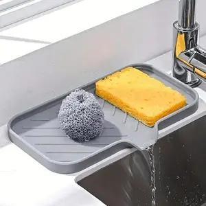 Kitchen Sink Drain Mat, 1 Count Silicone Kitchen Sponge Holder, Sink Pad, Drain Storage Tray for Dish Sponge Soap Bar Scouring Pad, Kitchen Sink Organizer, Splash Pad