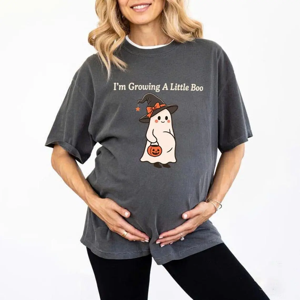 I'm Growing A Little Boo Shirt, Cute Pregnancy Halloween Crewneck, Maternity Ghost Shirt, Pregnant Halloween Tee, Baby Bump Costume