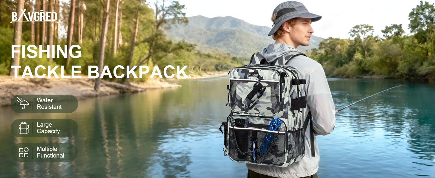 Fishing Backpack with Removable Bait Binder, Water-Resistant Tackle Storage Bag with Rod Holders & Adjustable Compartments,Fishing Gear Bag
