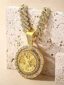 14K Gold/Silver Plated Iced Out Spinning Centenario Angel Pendant Necklace for Men Women, Cuban Link Chain, Hip Hop Bling Jewelry, Available in 18", 20", 24" Lengths, Perfect for Rappers, Streetwear & Daily Wear