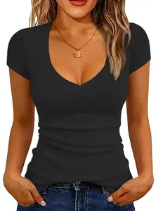 T-Shirts Short Sleeve V Neck Tees Tops for Women Fashion Trendy Lightweight Soft Casual Summer Outfits Clothes 2026