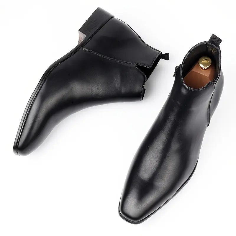 Men's Fashion Zipper Chelsea Boots - Minimalist Upper, Pointed Toe & PVC Sole, All-Season Versatile Ankle Boots for Casual & Formal Wear, Everyday Shoes, Sleek Design, Durable Construction, Urban Style Boy Footwear