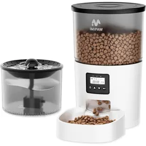 Automatic Cat Feeder and Water Fountain Timed Pet Dry Food Dispenser Programmable Portion Control 16 Meals Per Day Cat Fountains for Drinking with Filter Small Pets 3L Combo