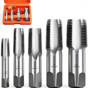 5-piece NPT Pipe Tap Set with Heavy-duty Storage Box, High-quality Carbon Steel Threading Tools, 1/ 8inch to 3/ 4inch Tapered Pipe Taps for Quick, Clean, and Reliable Pipe Repair