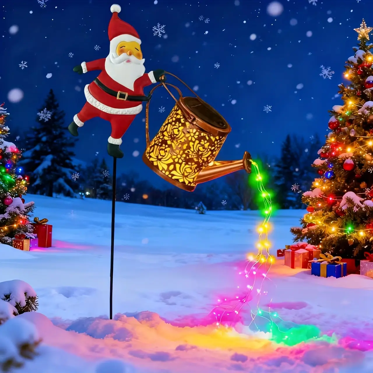 Outdoor Solar Powered Christmas Snowman Lantern Pendant Light, Santa Claus Snowman Outdoor Pole Light Lawn Light, Colorful Or Warm White LED Palace Light Decoration Courtyard, Suitable for Garden Porch Lawn Courtyard Farm, Beautiful Christmas Gift