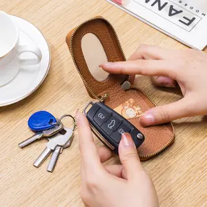 Women's Simple Car Key Case, Car Key Protector, Universal Key Holder Genuine Leather Mini Key Storage Bag, Zipper Secure Bag for Car Key Holder, Protection for Car Remote Control and Keeps Keys Within Reach